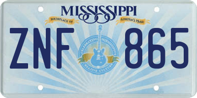 MS license plate ZNF865