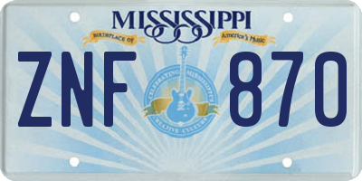 MS license plate ZNF870