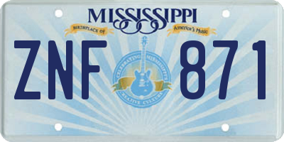 MS license plate ZNF871