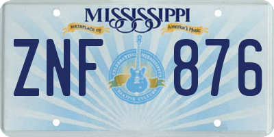 MS license plate ZNF876
