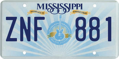 MS license plate ZNF881