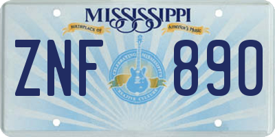 MS license plate ZNF890