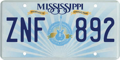 MS license plate ZNF892