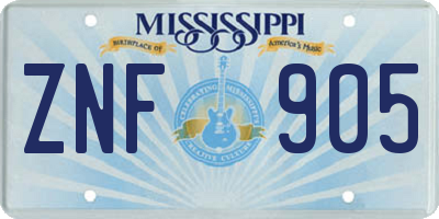 MS license plate ZNF905