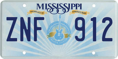 MS license plate ZNF912