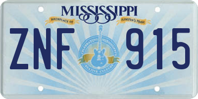 MS license plate ZNF915