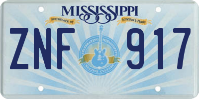 MS license plate ZNF917