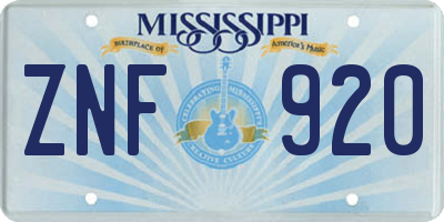 MS license plate ZNF920