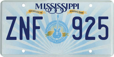 MS license plate ZNF925
