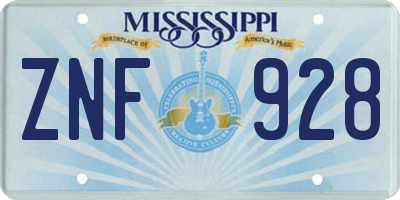 MS license plate ZNF928