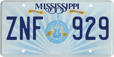 MS license plate ZNF929