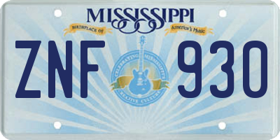 MS license plate ZNF930