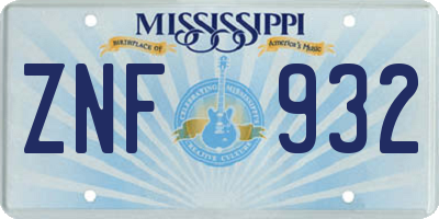MS license plate ZNF932