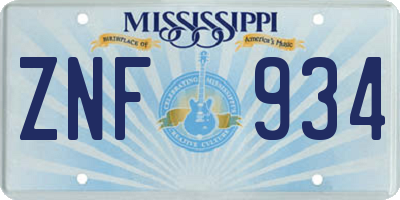 MS license plate ZNF934