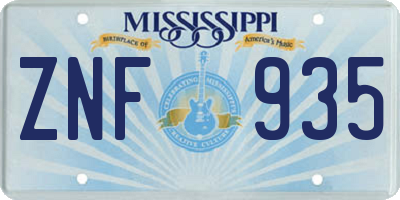 MS license plate ZNF935