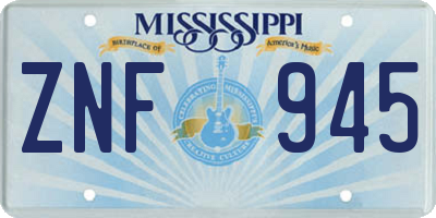 MS license plate ZNF945