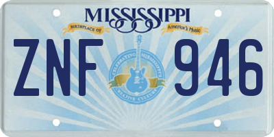 MS license plate ZNF946