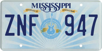 MS license plate ZNF947