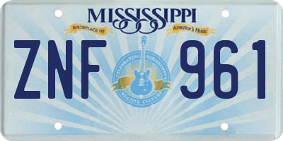MS license plate ZNF961