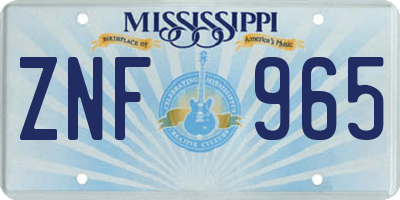 MS license plate ZNF965