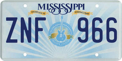 MS license plate ZNF966