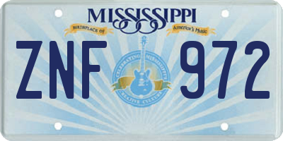 MS license plate ZNF972