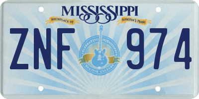 MS license plate ZNF974