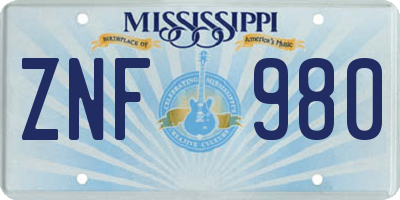 MS license plate ZNF980