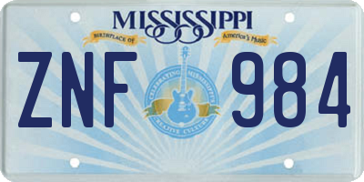MS license plate ZNF984