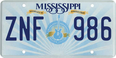 MS license plate ZNF986