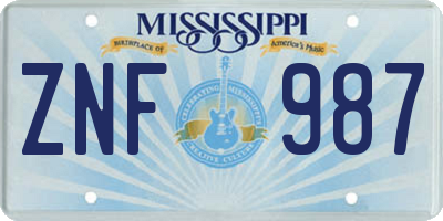 MS license plate ZNF987
