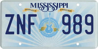 MS license plate ZNF989