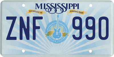 MS license plate ZNF990