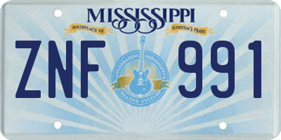 MS license plate ZNF991