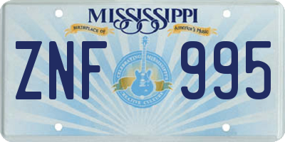 MS license plate ZNF995