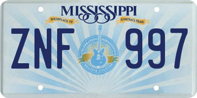 MS license plate ZNF997