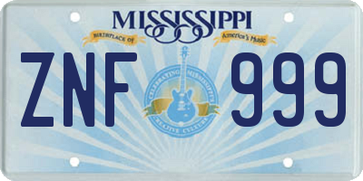 MS license plate ZNF999