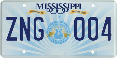 MS license plate ZNG004