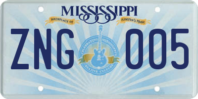 MS license plate ZNG005