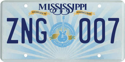MS license plate ZNG007