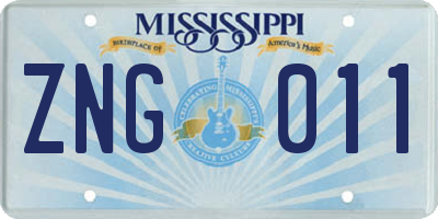 MS license plate ZNG011