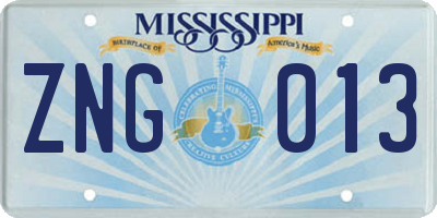 MS license plate ZNG013