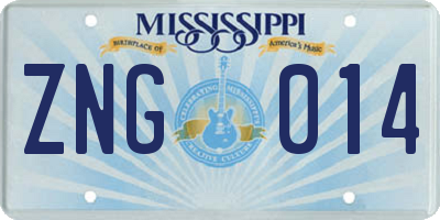 MS license plate ZNG014