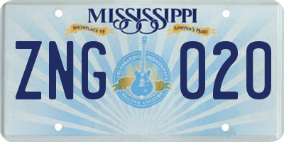 MS license plate ZNG020