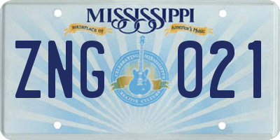 MS license plate ZNG021