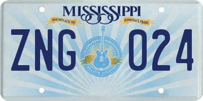MS license plate ZNG024