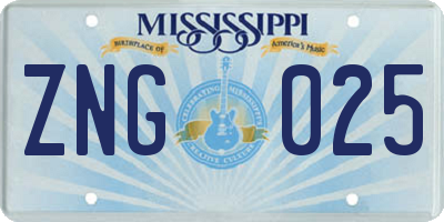 MS license plate ZNG025