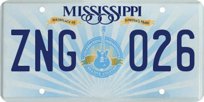 MS license plate ZNG026