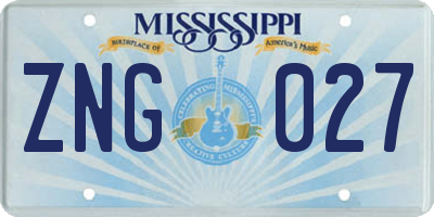MS license plate ZNG027