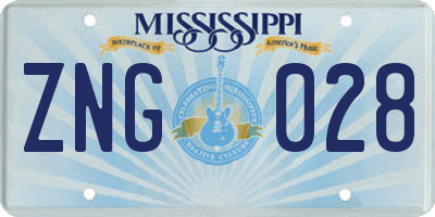 MS license plate ZNG028